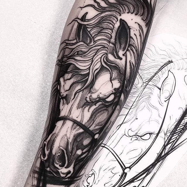 blackwork pegasus tattoo