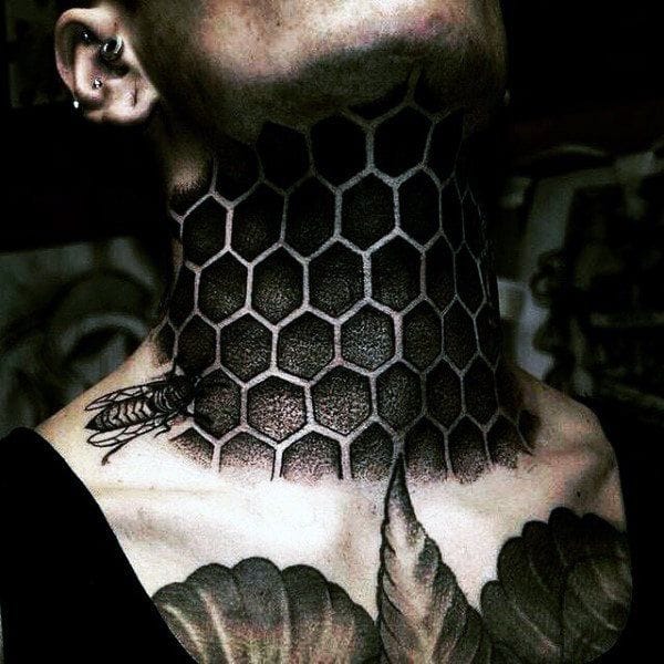 blackwork neck tattoo