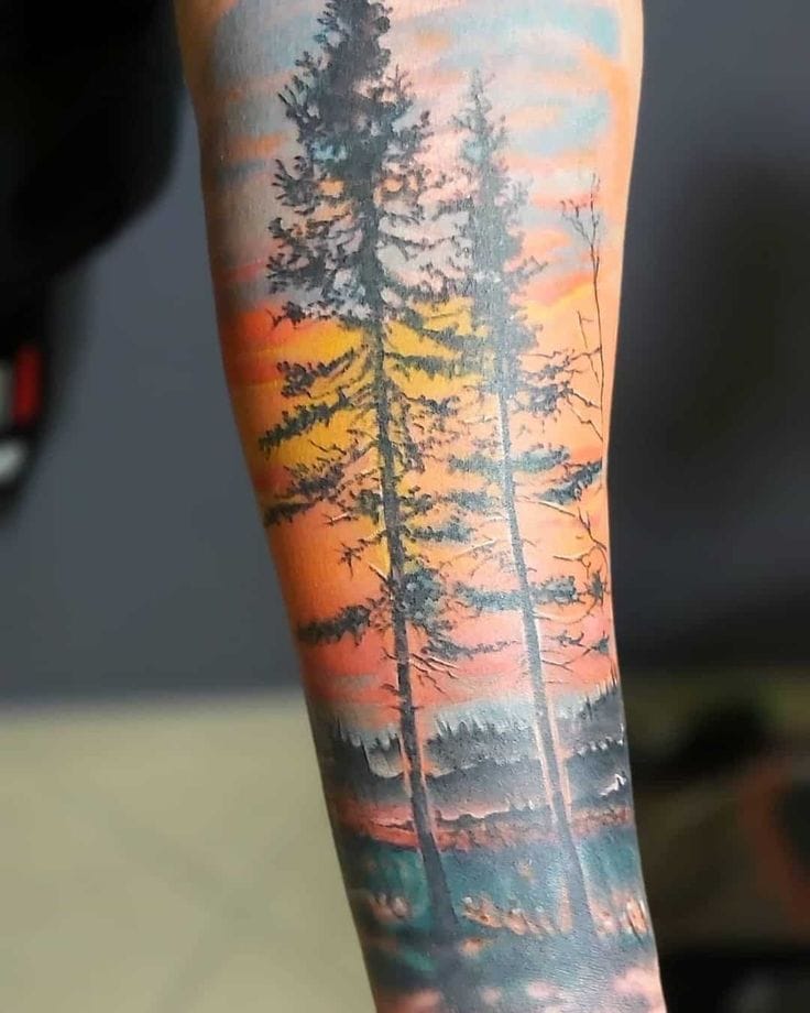 color block forest tattoo