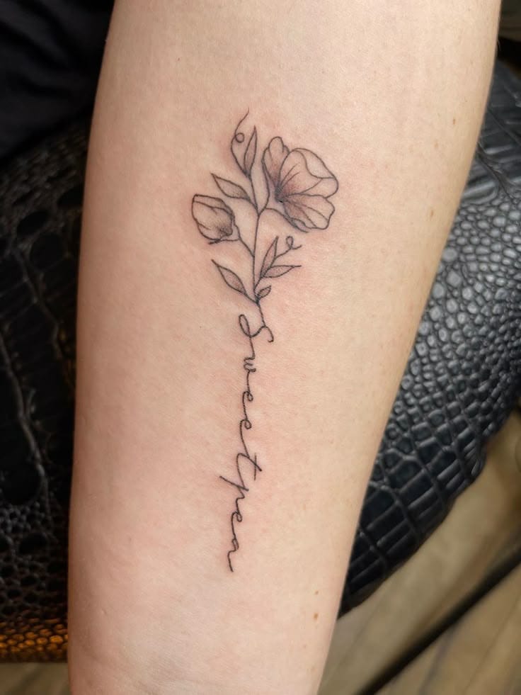 sweet pea and quote tattoo