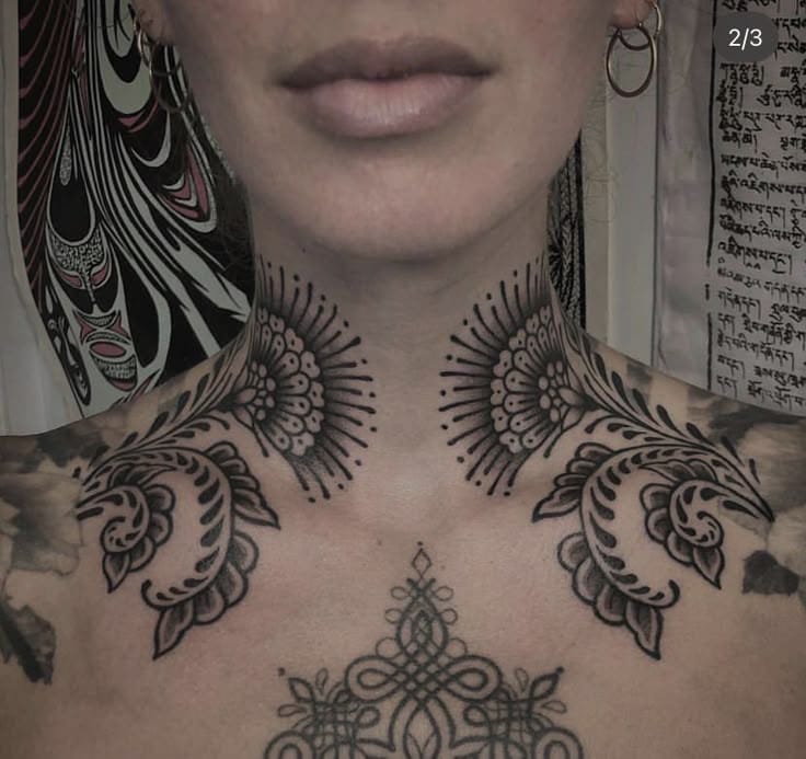 symmetrical neck tattoo