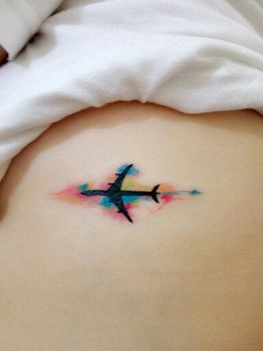 colorful airplane tattoo