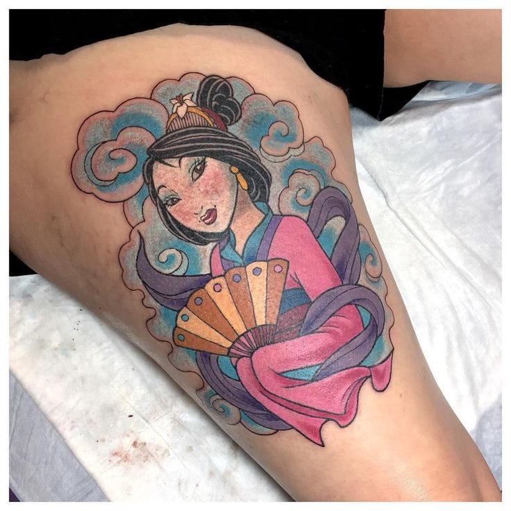 mulan with fans tattoo