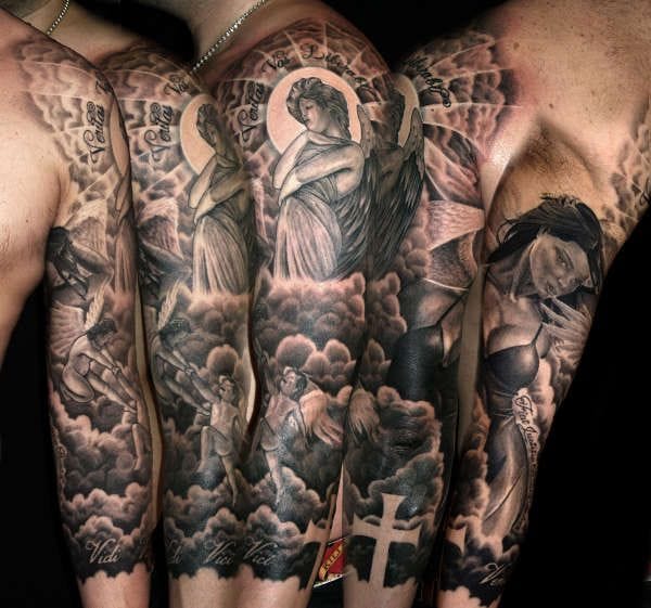 angelic cloud sleeve tattoo