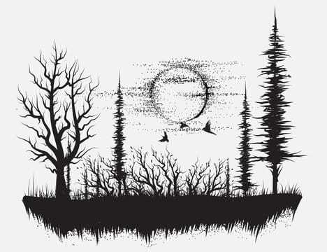 silhouette forest tattoo