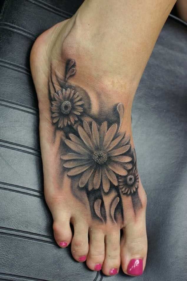 foot daisy tattoo