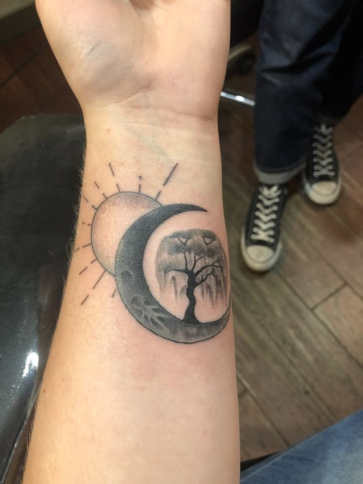 sun willow tree tattoo