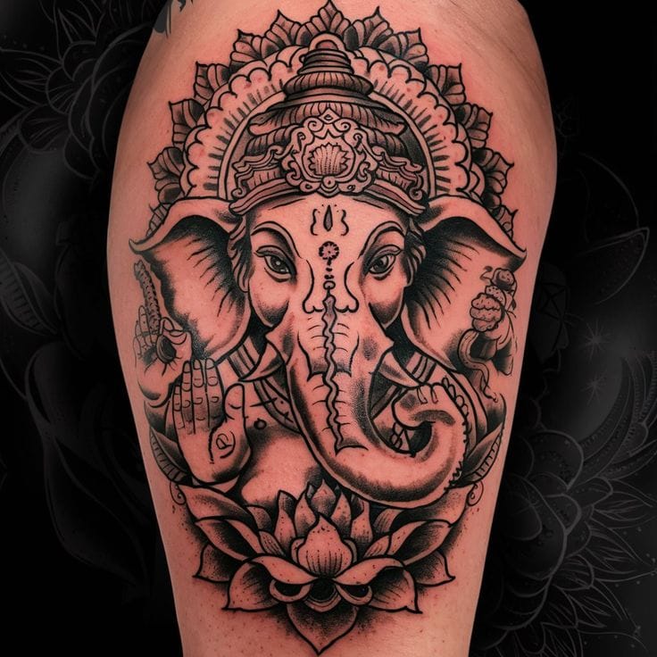 an Indian elephant tattoo depicting an Elephant God