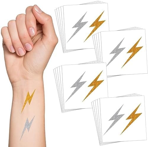 a dazzling glitter tattoo with a lightning bolt