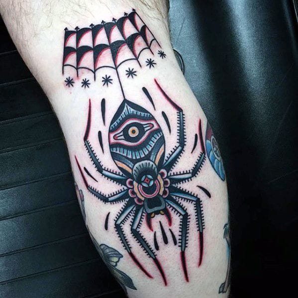american traditional spider tattoo