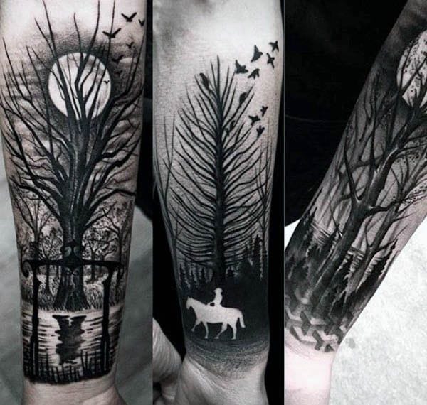 negative space forest tattoo