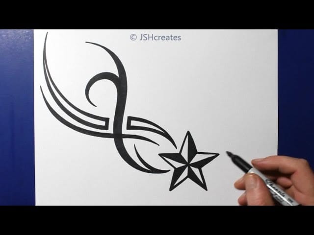 a shooting star tattoo with tribal-inspired design