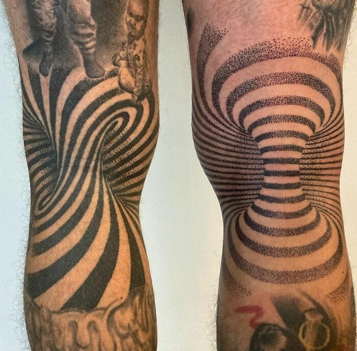 3d illusion leg sleeve tattoo