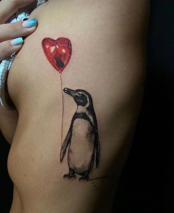 penguin holding heart tattoo