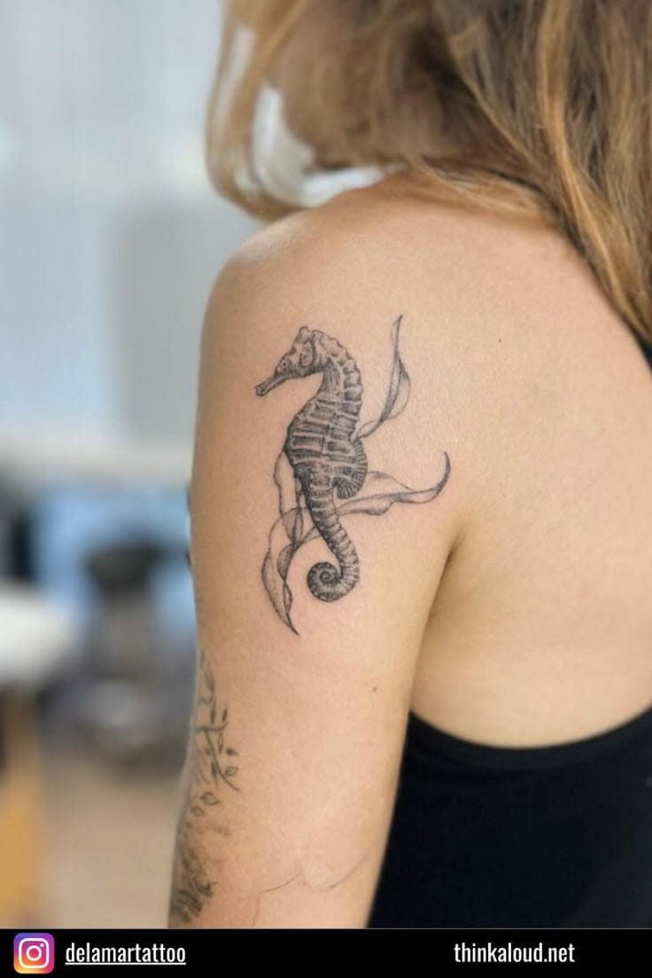 shoulder seahorse tattoo