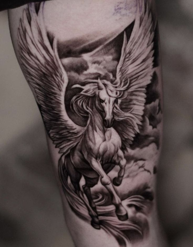 grayscale pegasus tattoo