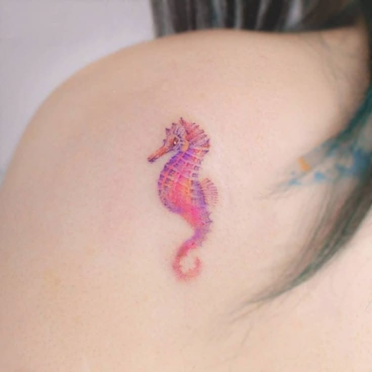 colorful seahorse tattoo