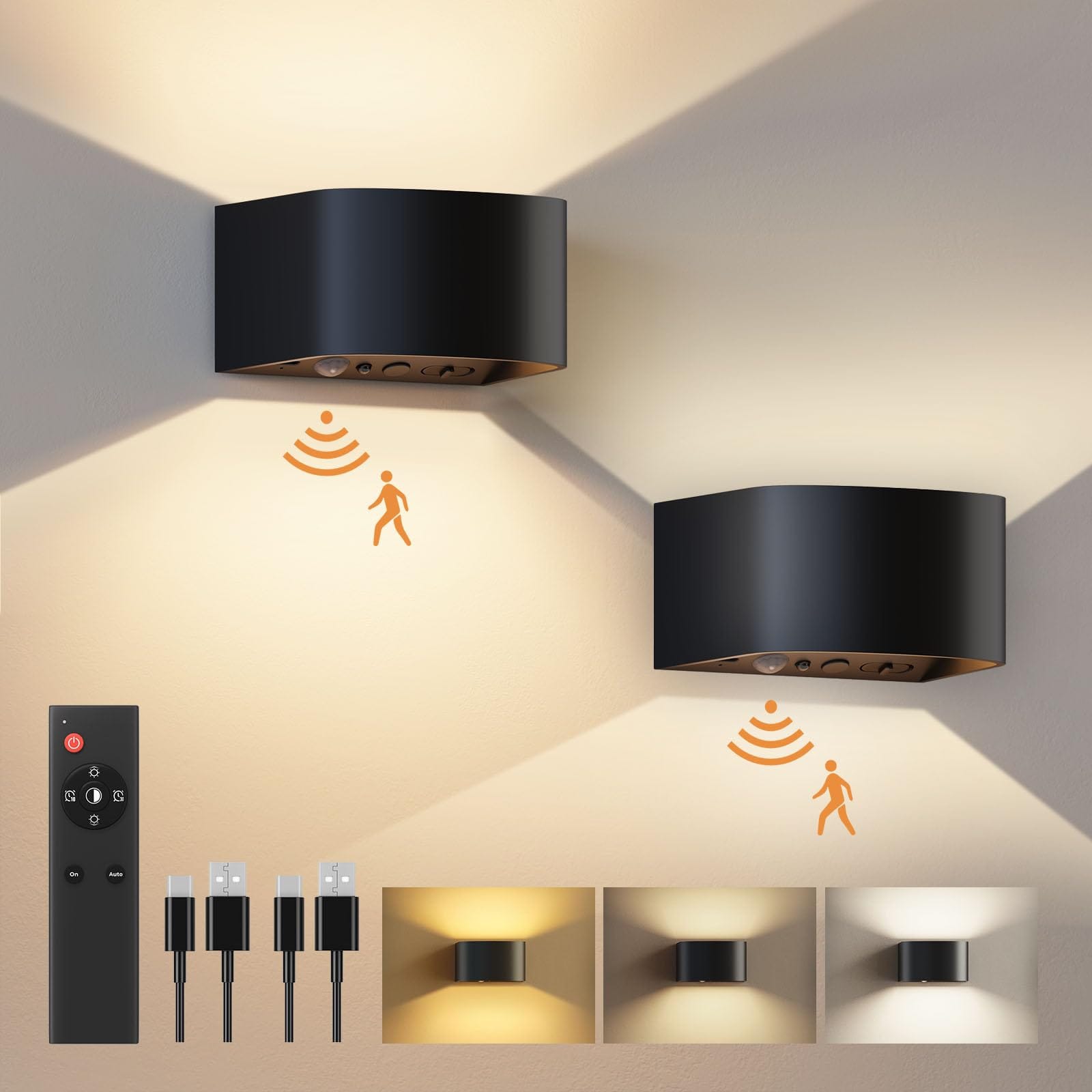 living room with wall lamps with motion sensor for convenience