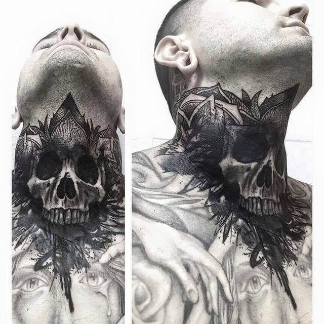 skull neck tattoo