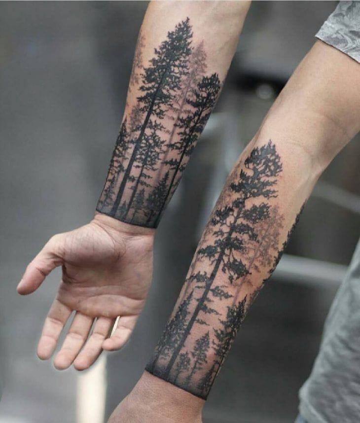 forearm forest tattoo