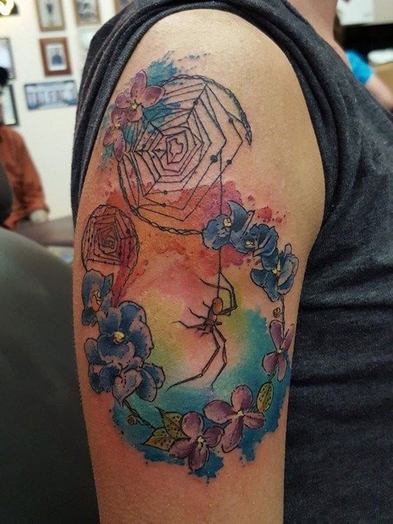 watercolor spider web tattoo