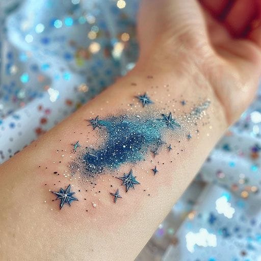 a glitter tattoo with a starry night design