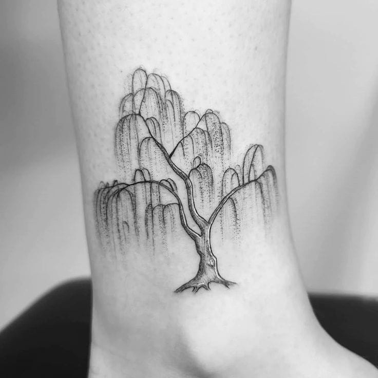 ankle willow tree tattoo