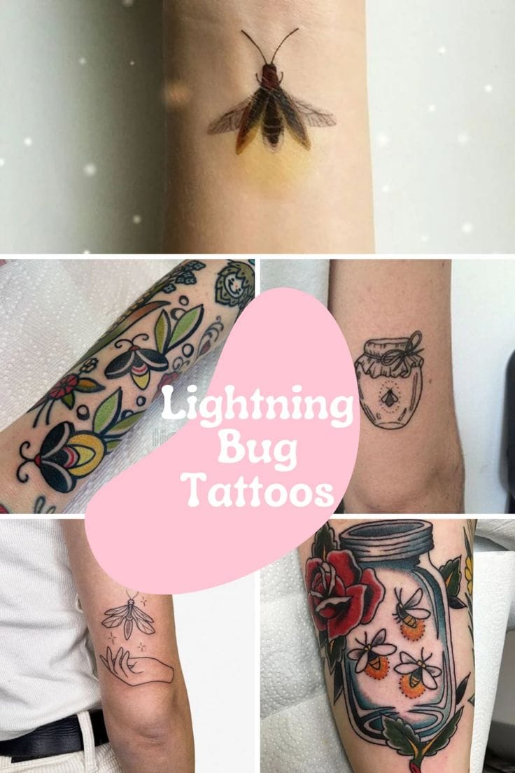 a beautiful firefly tattoo with floral design