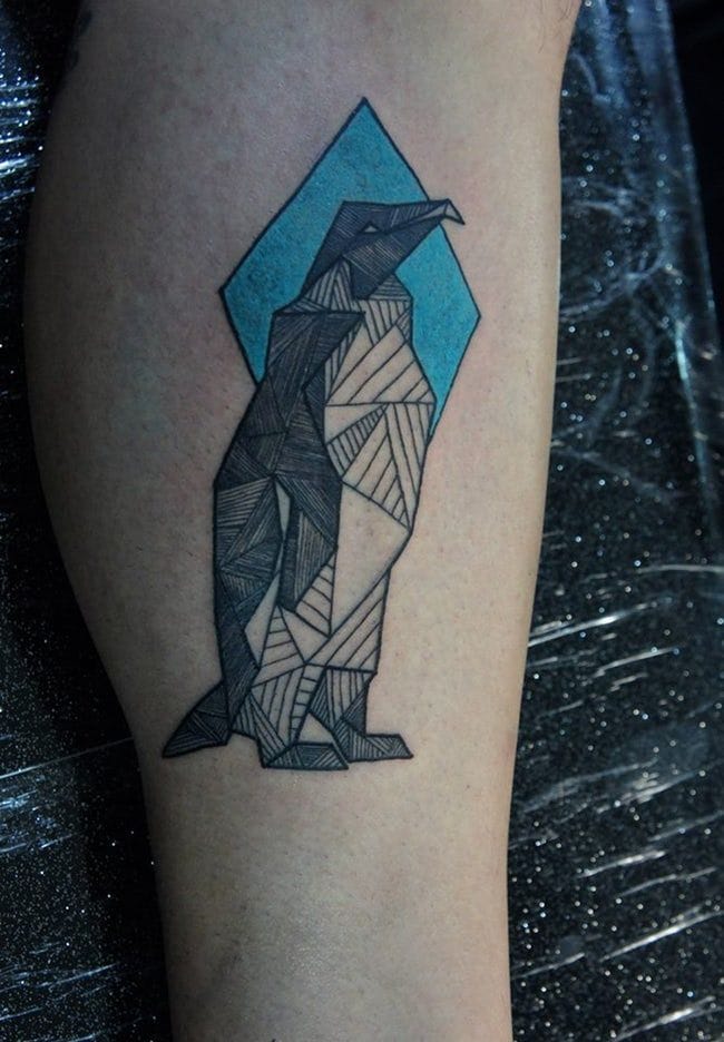 geometric design penguin tattoo