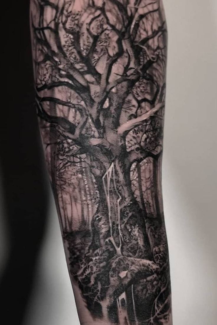 realistic forest tattoo
