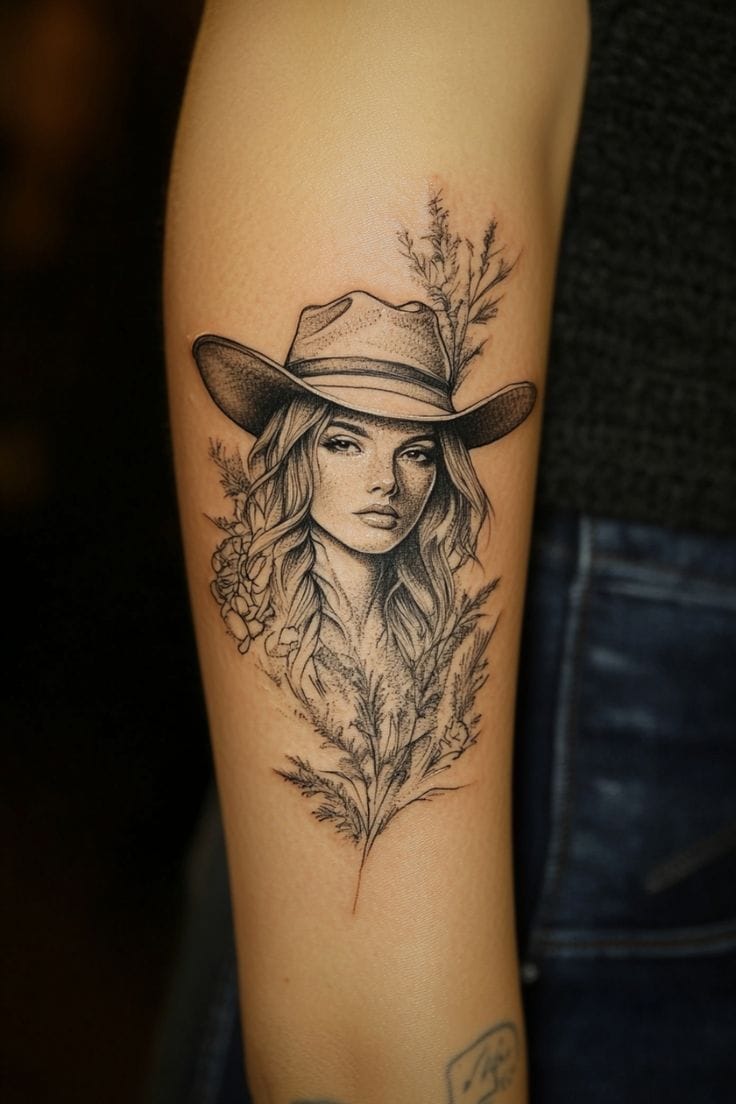 wild west with dreamcatcher cowboy hat tattoos in intricate detail