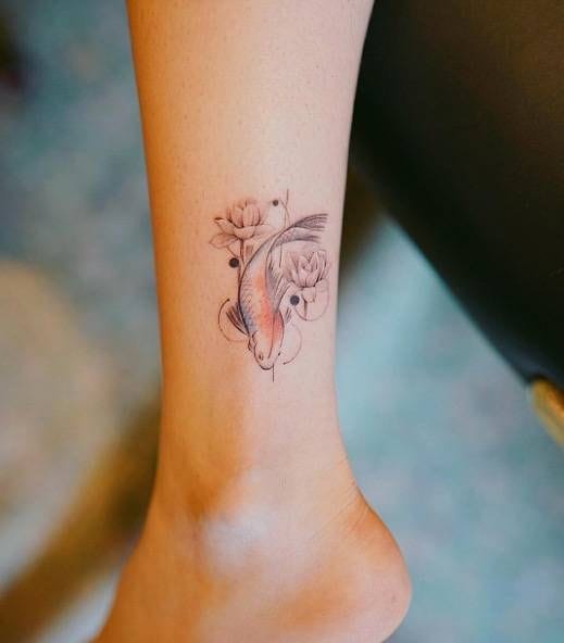 small ankle koi tattoo