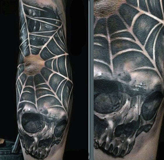 skull and spider web tattoo