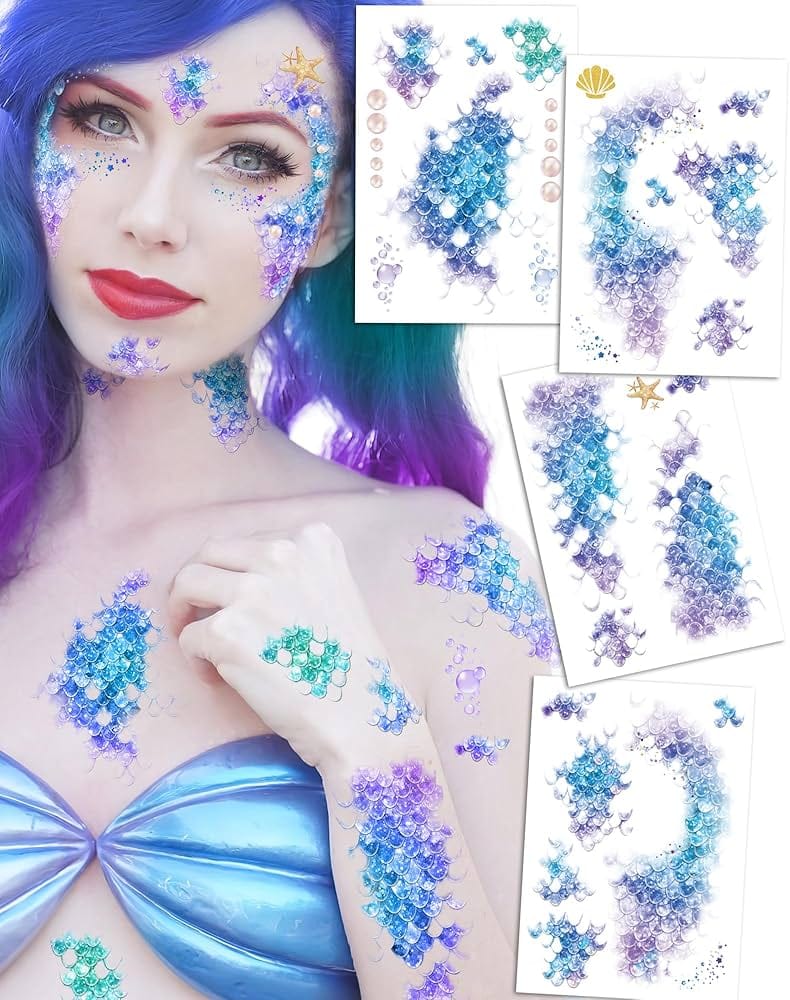 a dazzling glitter tattoo with mermaid scale design