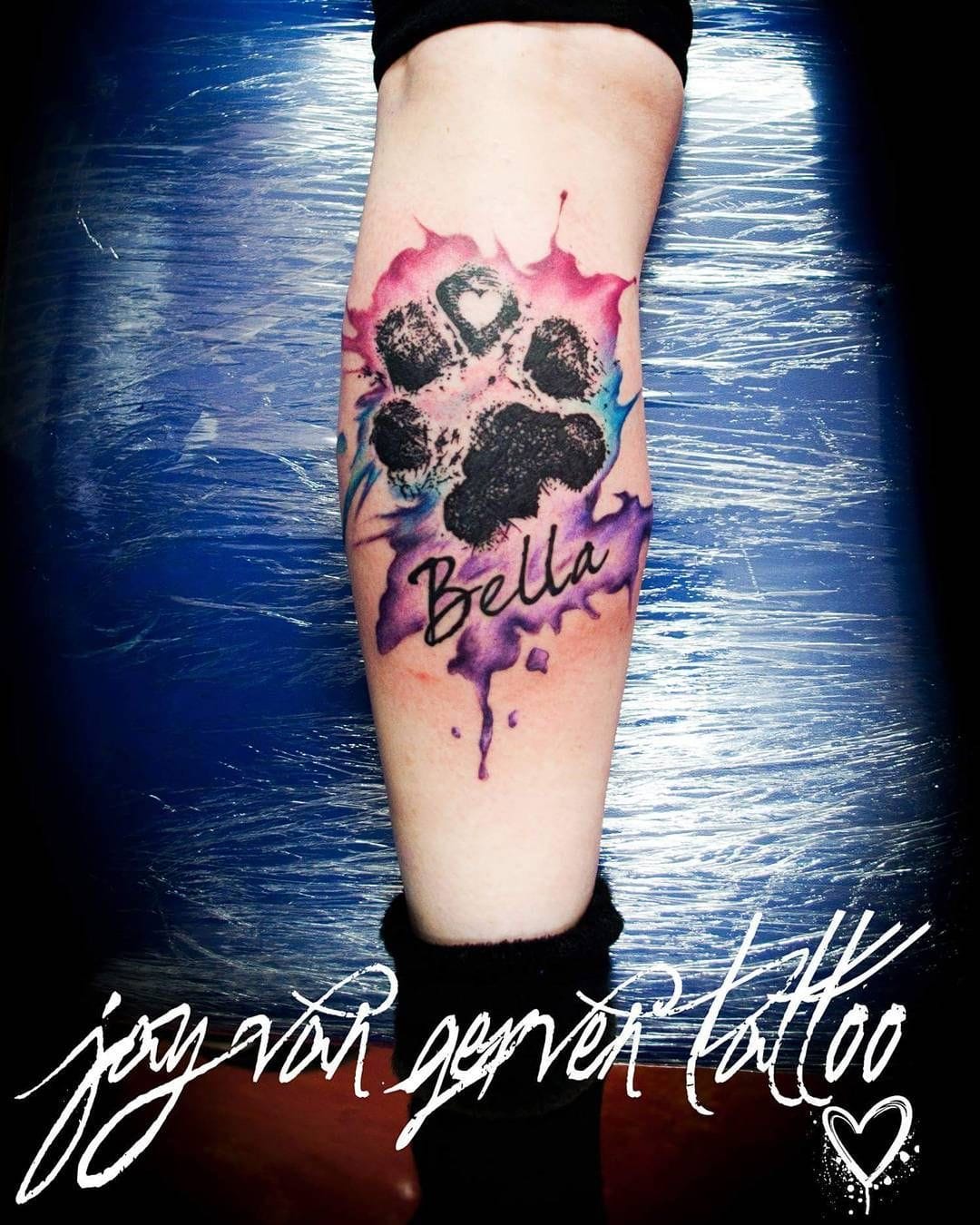 memorial watercolor paw print tattoo