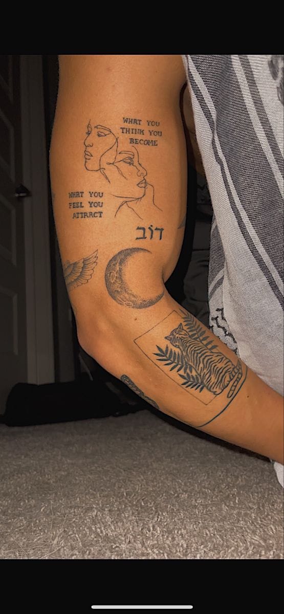 quote patchwork sleeve tattoo