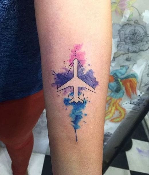 watercolor airplane tattoo