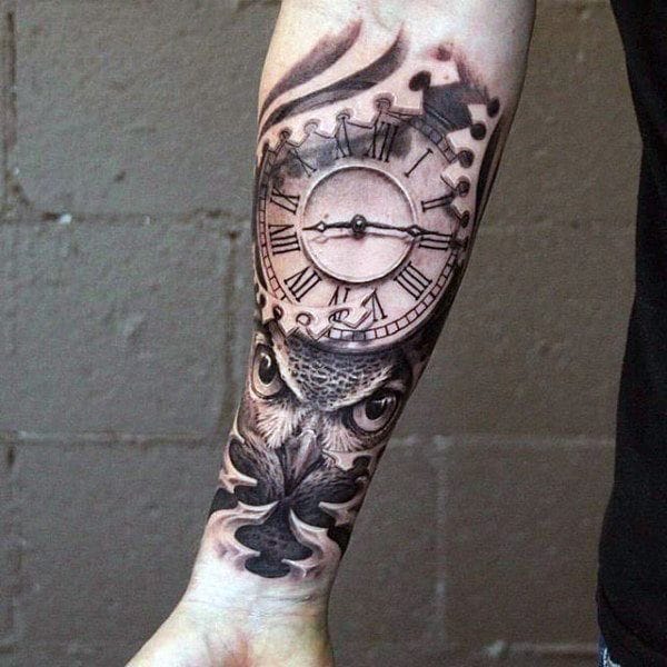 men's inner clock tattoo