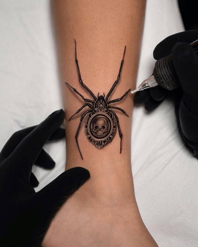 ankle spider tattoo