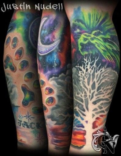 northern lights cloud sleeve tattoo