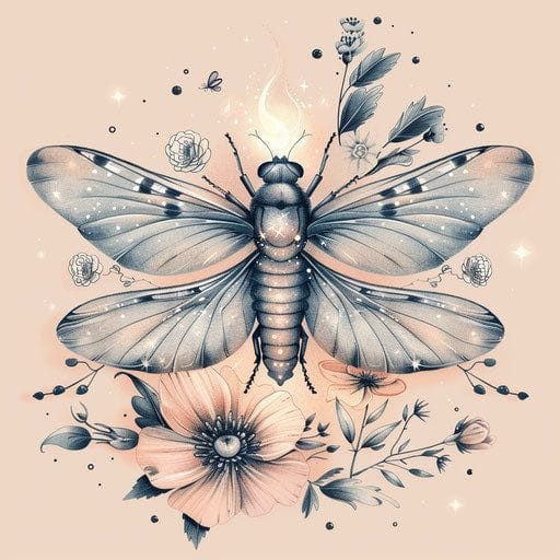 a unique firefly tattoo with pointillism shading