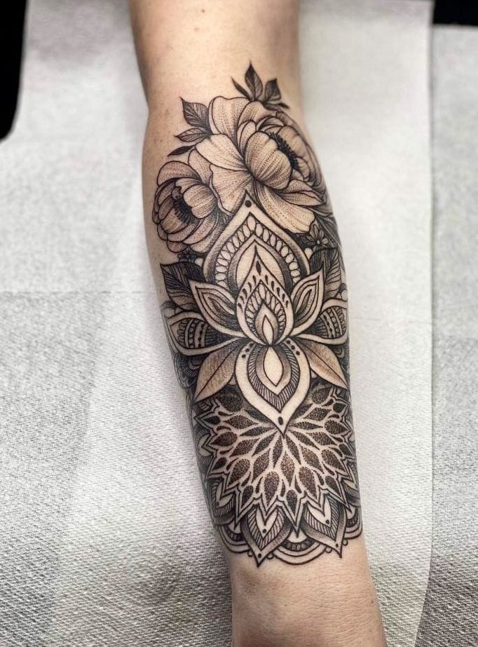 forearm floral mandala tattoo