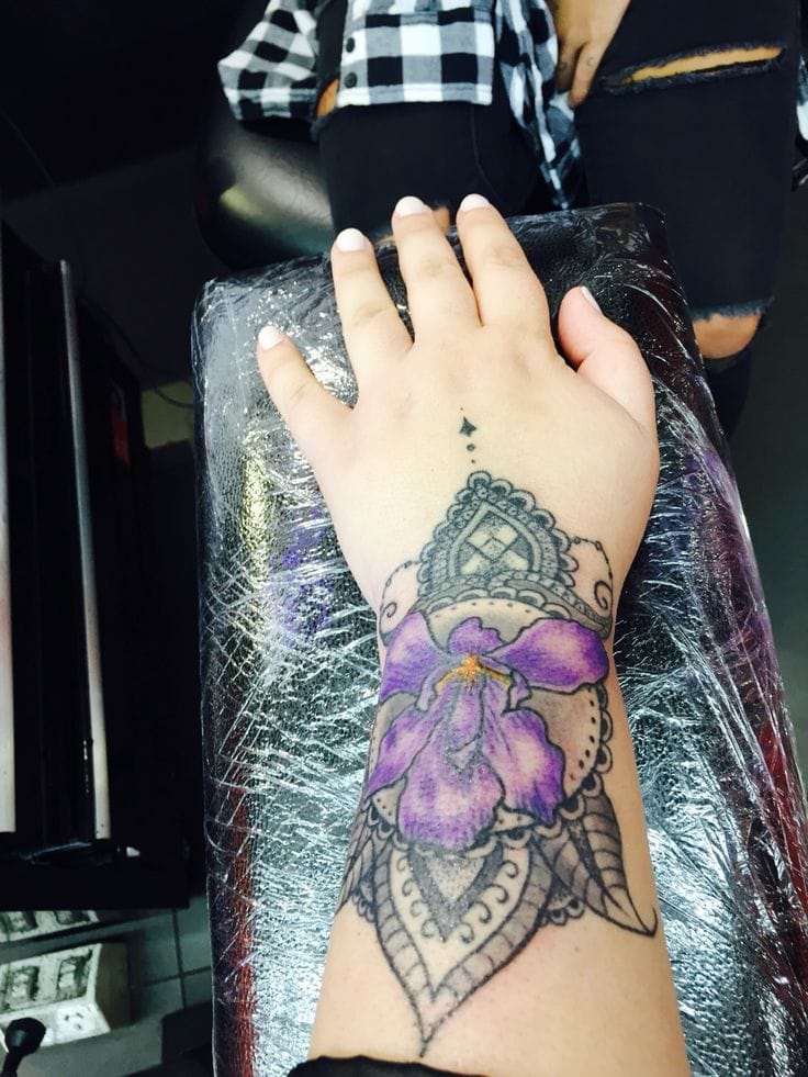 orchid floral mandala tattoo