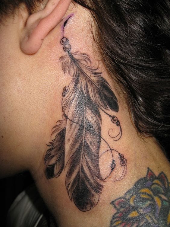 feather neck tattoo