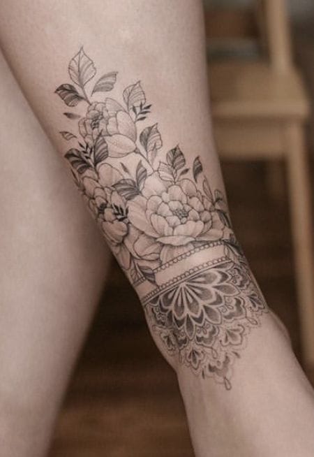 ankle floral mandala tattoo