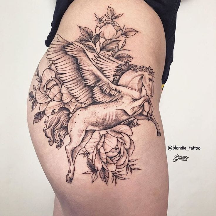 pegasus with flowers tattoo