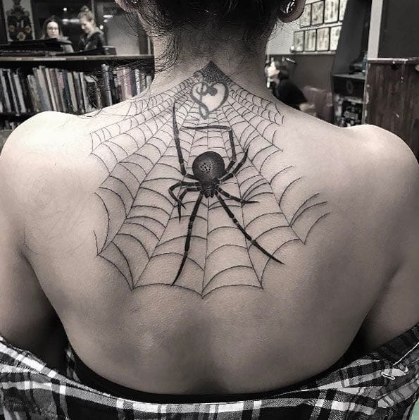 back spider web tattoo