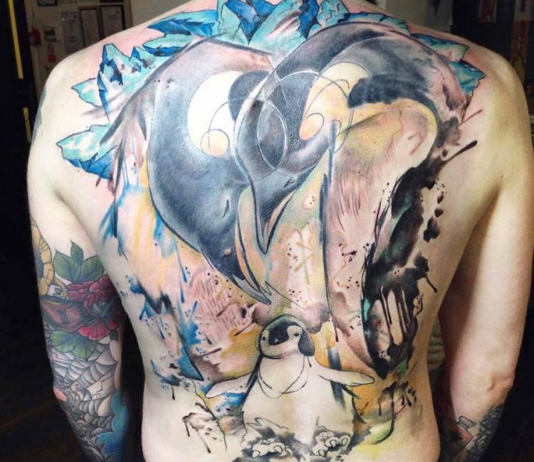penguin back tattoo