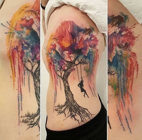 watercolor willow tree tattoo