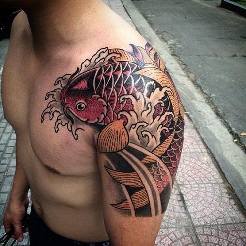 shoulder koi fish tattoo